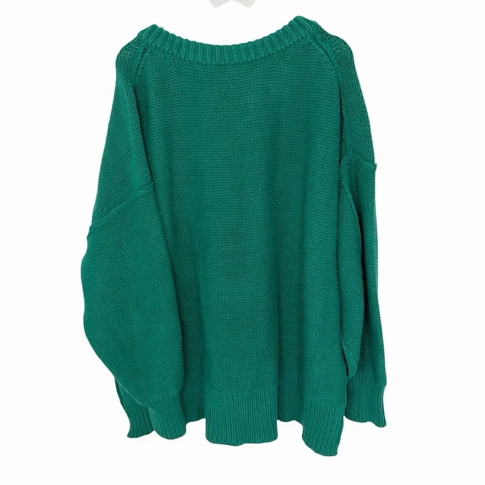Free People Green Knit Alli V-Neck Mountain View Sweater OB1626643